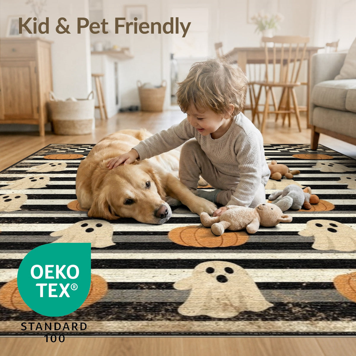 ODIKA Halloween Spooky Harvest Striped Welcome Ghosts Fallc Door Doormat Stain Resistant Low Profile for Dorm Room, Small Living Apartment