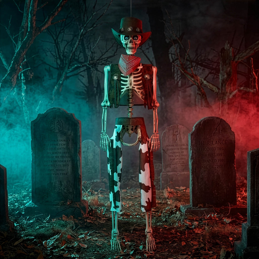 Yescom Halloween 5.6ft Life Size Skeleton Cowboy Detailed Costume Outdoor Indoor Haunted House Props Decor 2026