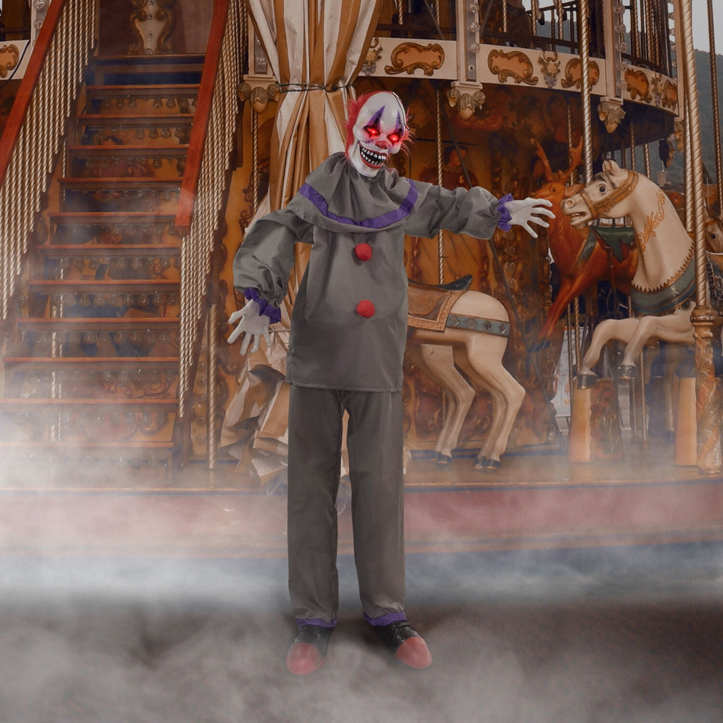 Haunted Hill Farm Animatronic 4.6-Ft. Swinging Clown with Lights and Sound, Indoor or Covered Outdoor Halloween Decoration
