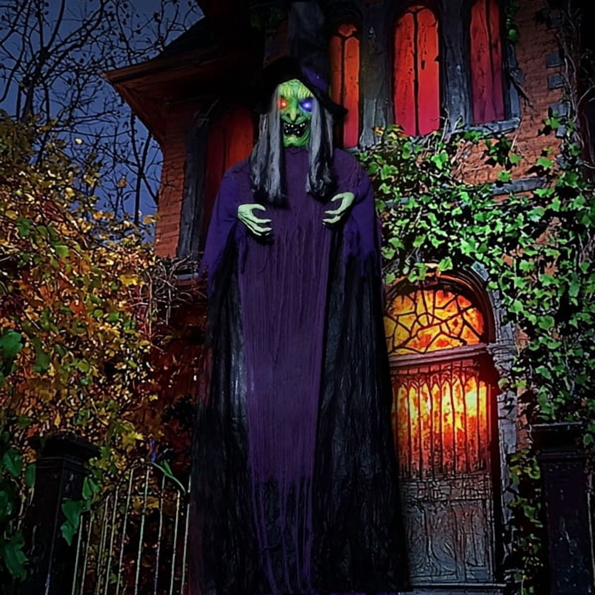 12ft Life-Size Halloween Hanging Witch Decoration, Talking, Light-Up Eyes, Touch-Sensor Activated, Durable Fabric for Indoor/Outdoor Use
