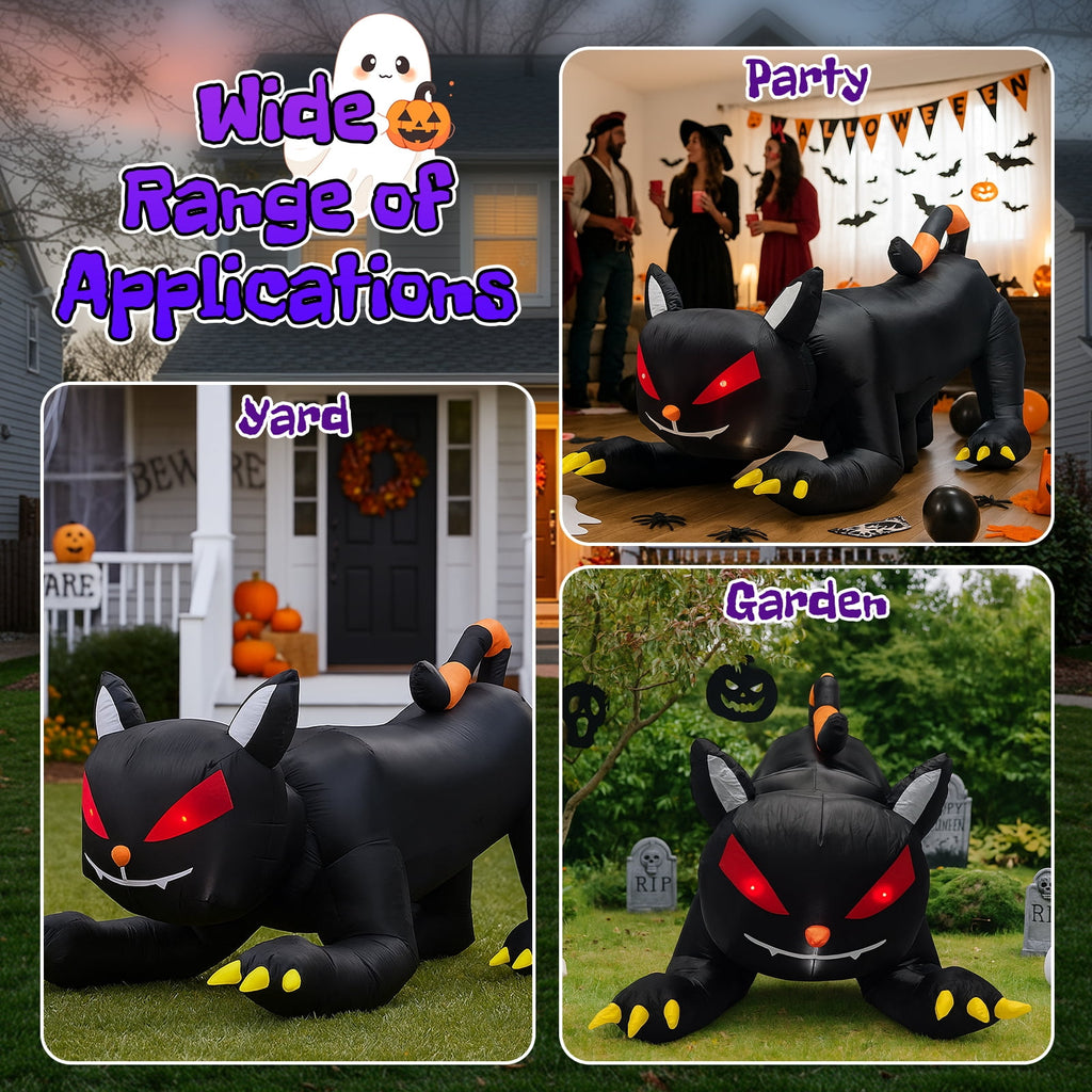 6.5ft Animated Halloween Inflatable Black Cat with Moving Head and LED Lights for Yard Decor