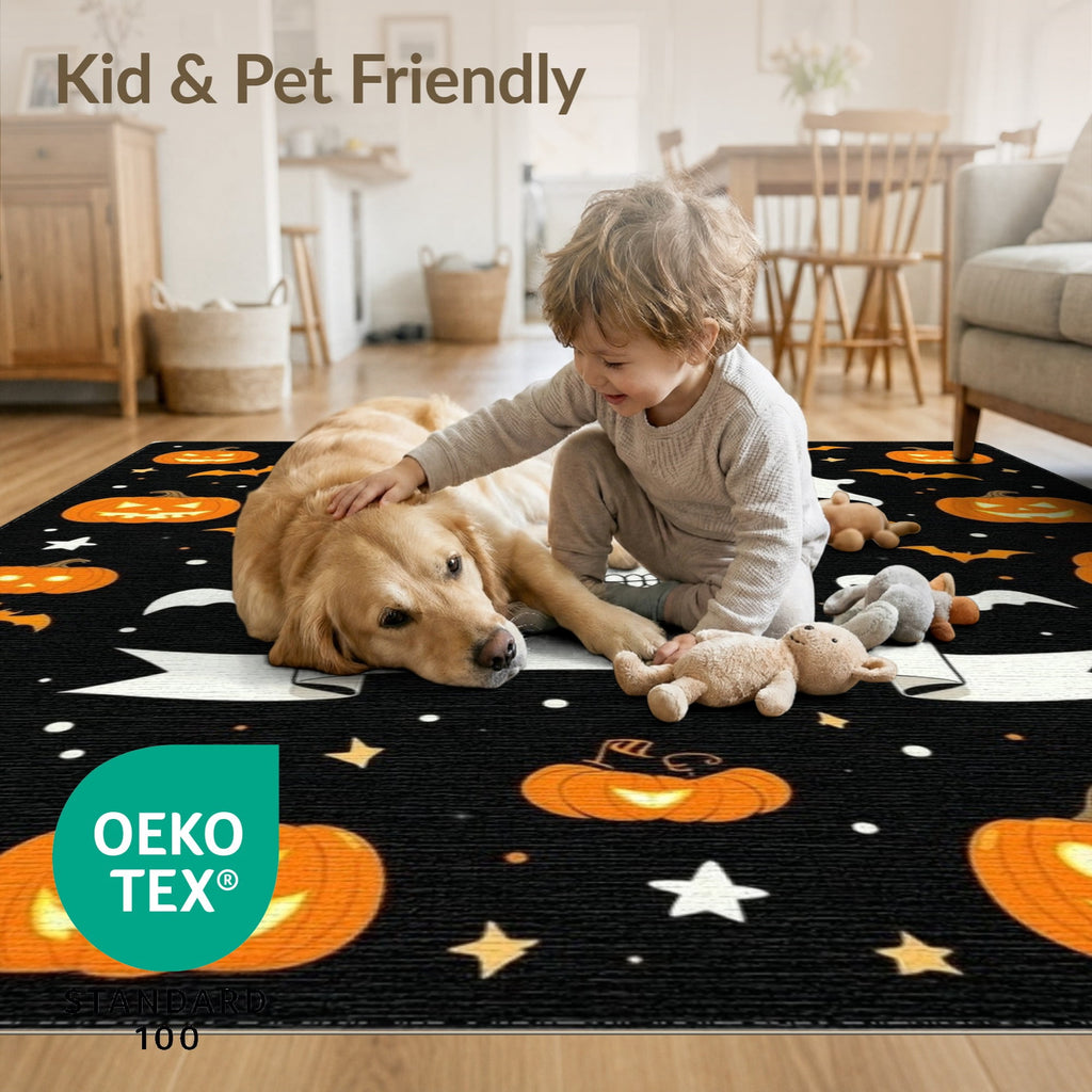 ODIKA Halloween Ghost Pumpkin Bat Skull Welcome Doormat Fiber Door for Dorm Room, Small Living Apartment, Stain Resistant Low Profile