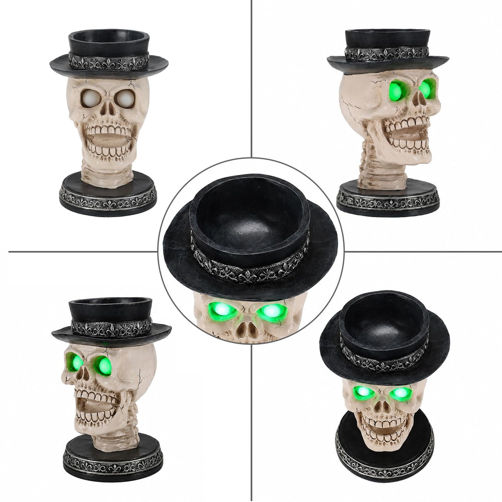 Halloween Ghost Statue with LED Glowing Eyes, Resin Ghost Figurine Tabletop Decor for Indoor Home, Mantel, Shelf, Entryway and Halloween Party Display