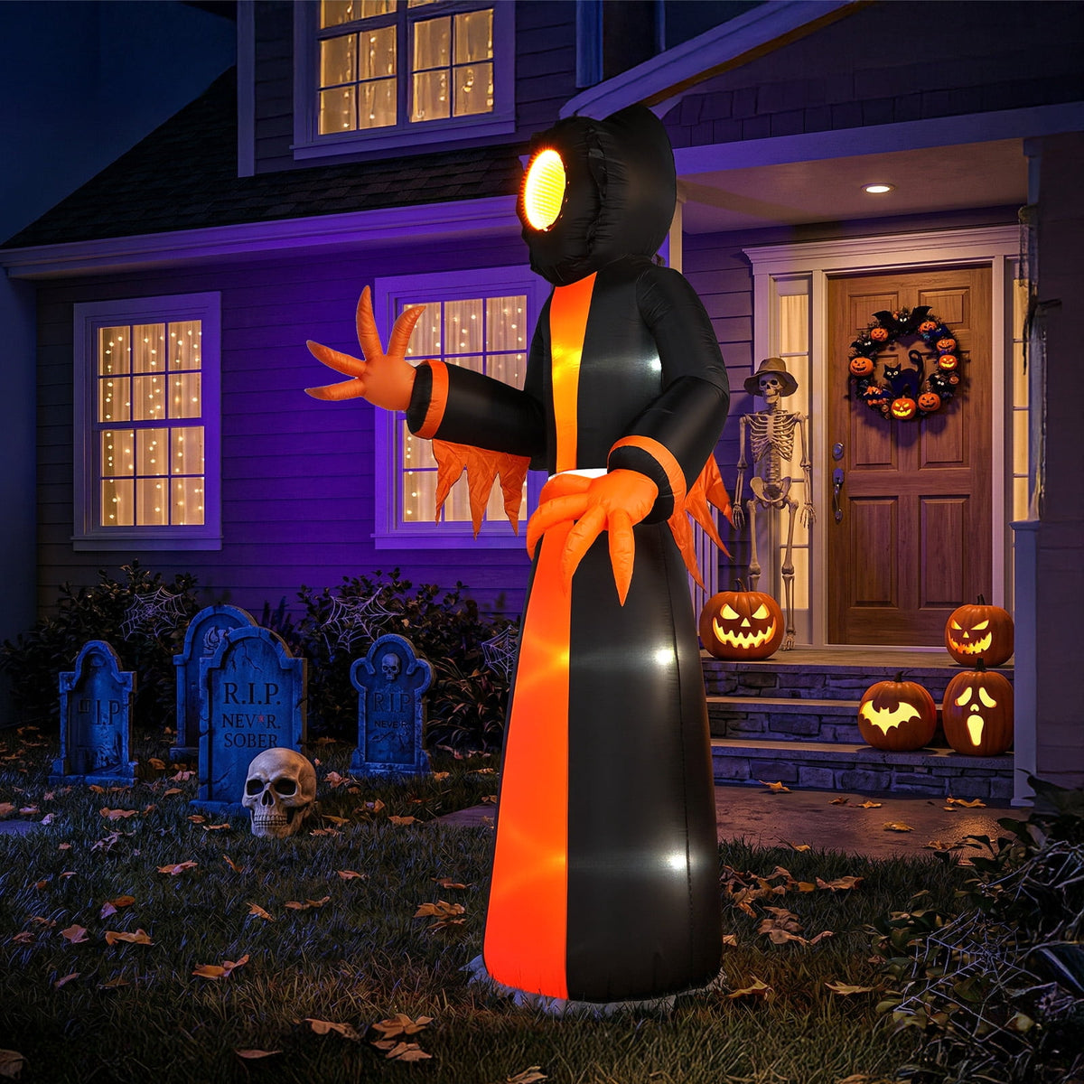 Zimtown 12 FT Halloween Inflatable Grim Reaper with Mirror Tunnel Face,Outdoor Halloween Decoration