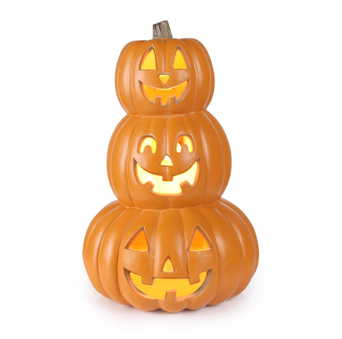 3-Pack Jack O' Lantern LED Lighted Pumpkins for Halloween, 10", 15", and 16" sizes for indoor/outdoor decor.