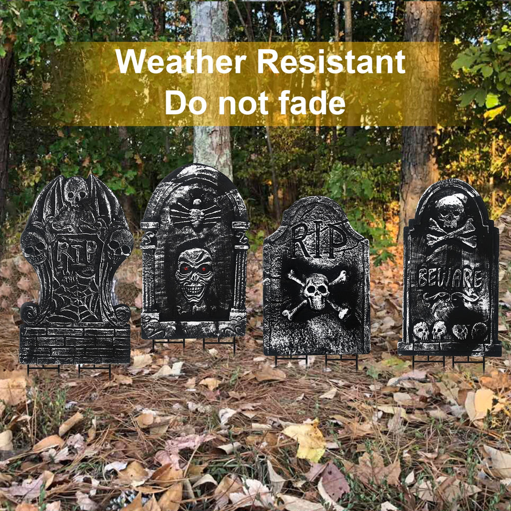 Halloween Foam RIP Graveyard Tombstones, 7Pack(3 x L-Size + 4 x XL-Size) Foam Tombstone for Halloween Party Outdoor Decorations