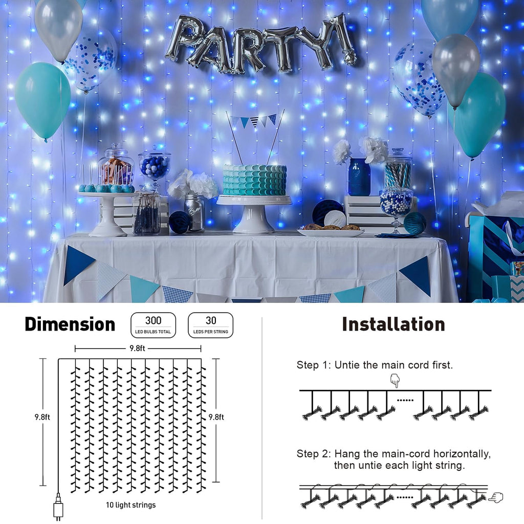 9.5x29.5ft Curtain Lights 900 LED White Indoor Outdoor Decor