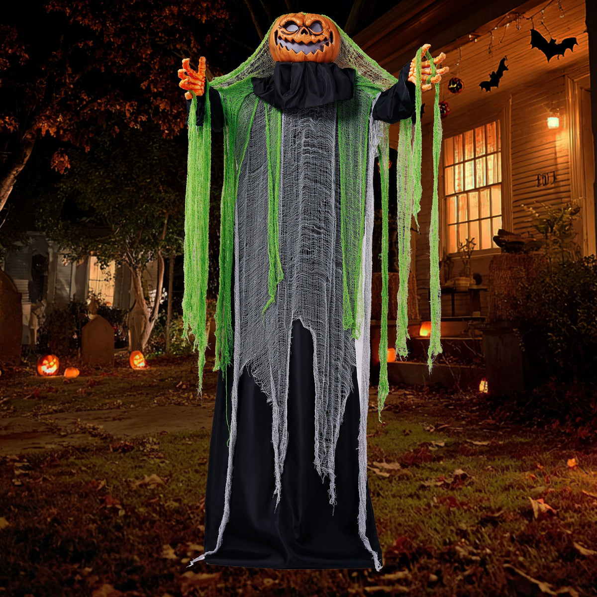 Joyfy 67"(5.6ft) Standing Grim Reaper with Chain, Large Halloween Decorations Outdoor, Life Size Animatronics Skelton, Sound-Actived Party Decor with Creepy Sound & LED Eyes, Scary Haunted House Prop