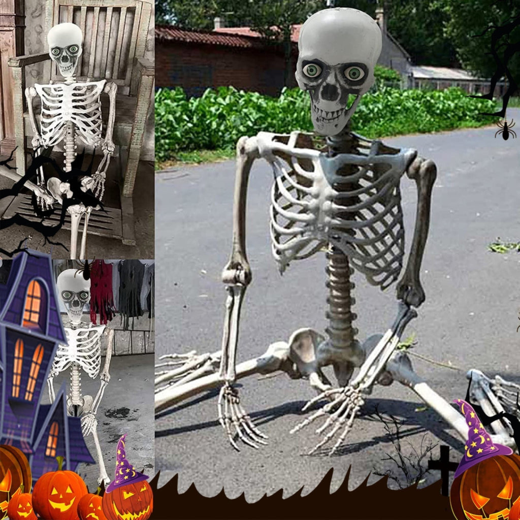 Life Size Posable Skeleton Decoration 66.9 Inch, Realistic Full Body Human Bones with Movable Joints, Plastic Halloween Skeleton Prop for Haunted House Indoor Outdoor, Decorations and Favors