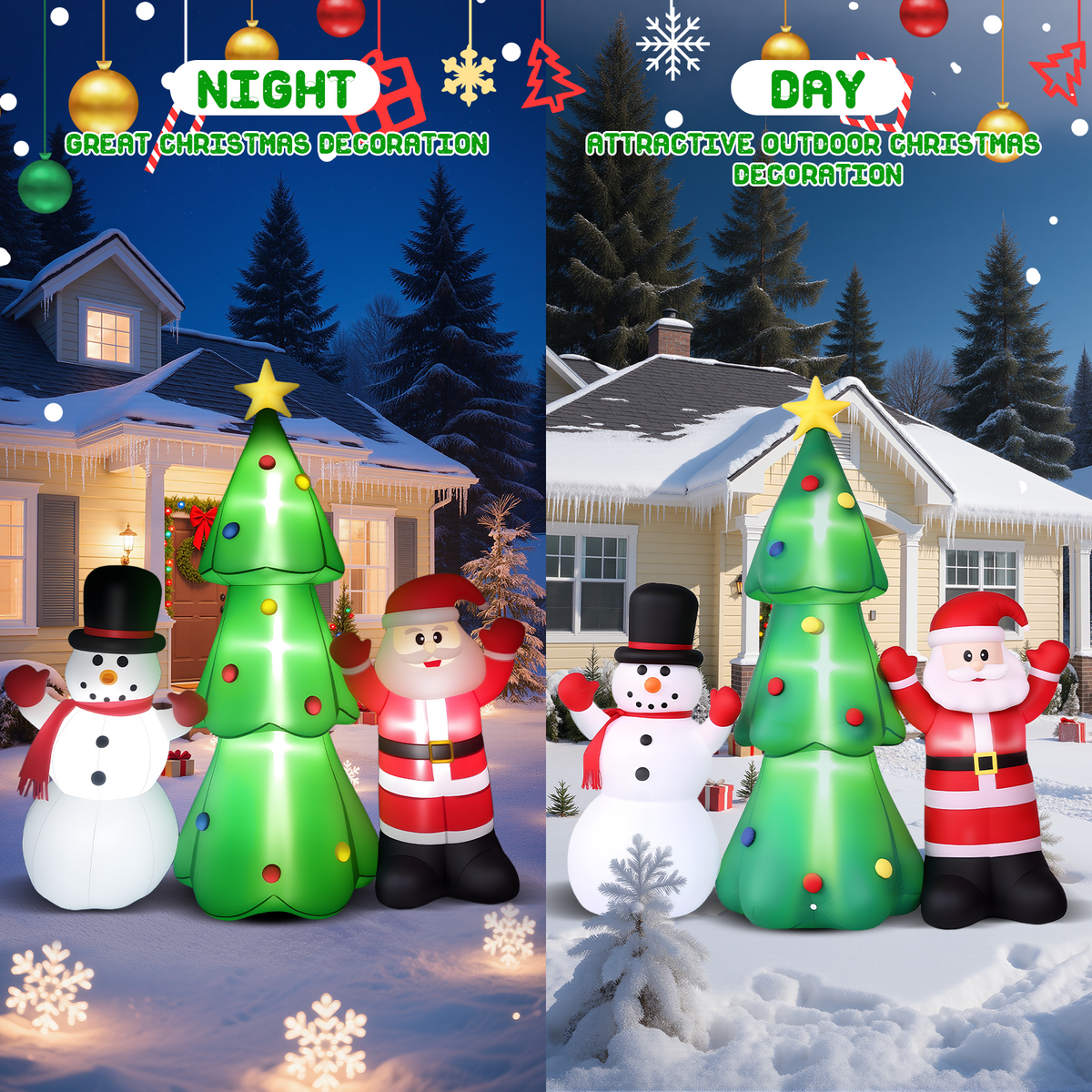8FT Christmas Inflatable Snowman, Built-in light up for Indoor Outdoor Decoration Xmas Party Decor