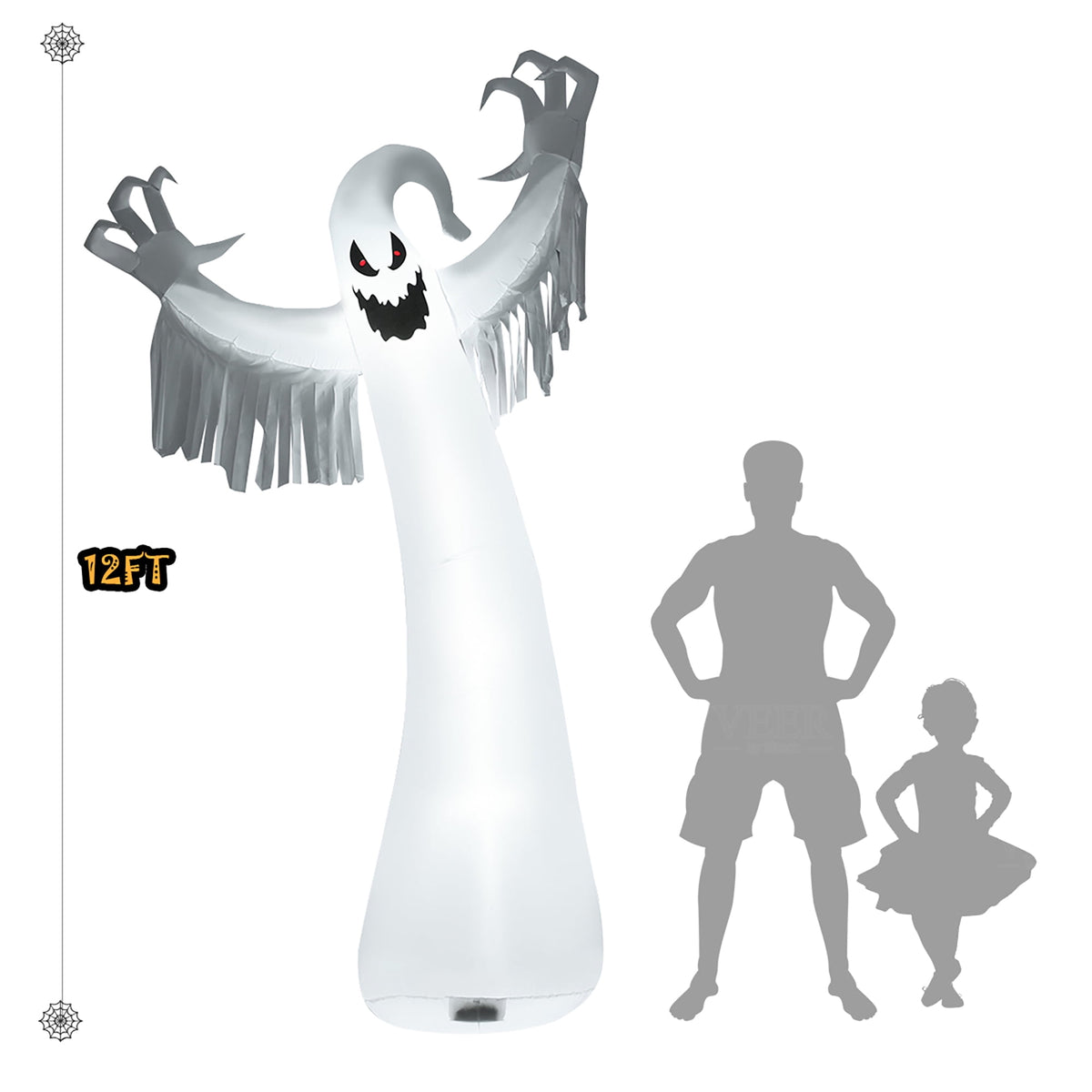 Costway 12ft Inflatable Halloween Blow Up Ghost Decoration w/ Built-in LED Light
