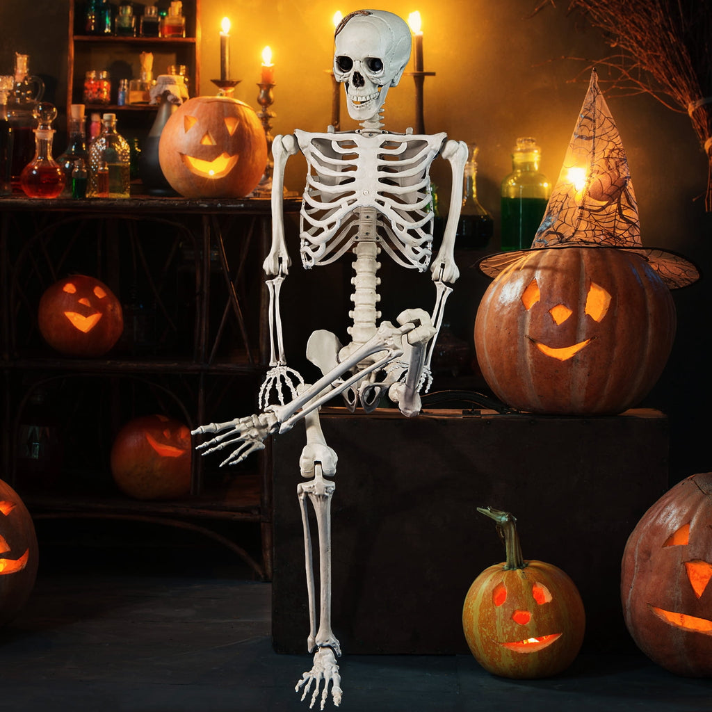 5.4ft Halloween Christmas Skeleton Life Size Realistic Full Body Hanging with Movable Joints 63 Inches