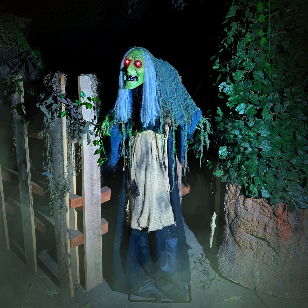 Haunted Hill Farm 6.0-Ft. Touch-Activated Mounted Flying Witch Halloween Animatronic