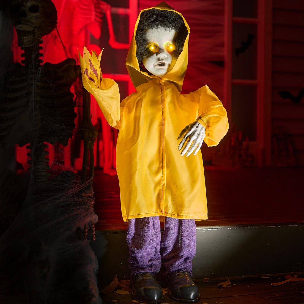 Joyfy 67"(5.6ft) Standing Grim Reaper with Chain, Large Halloween Decorations Outdoor, Life Size Animatronics Skelton, Sound-Actived Party Decor with Creepy Sound & LED Eyes, Scary Haunted House Prop