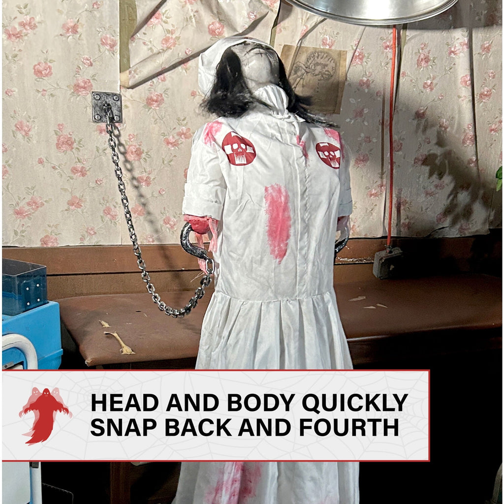 Haunted Hill Farm Life-Size Animatronic Convulsing Nurse by Tekky Halloween Decoration, 5.2-Ft.