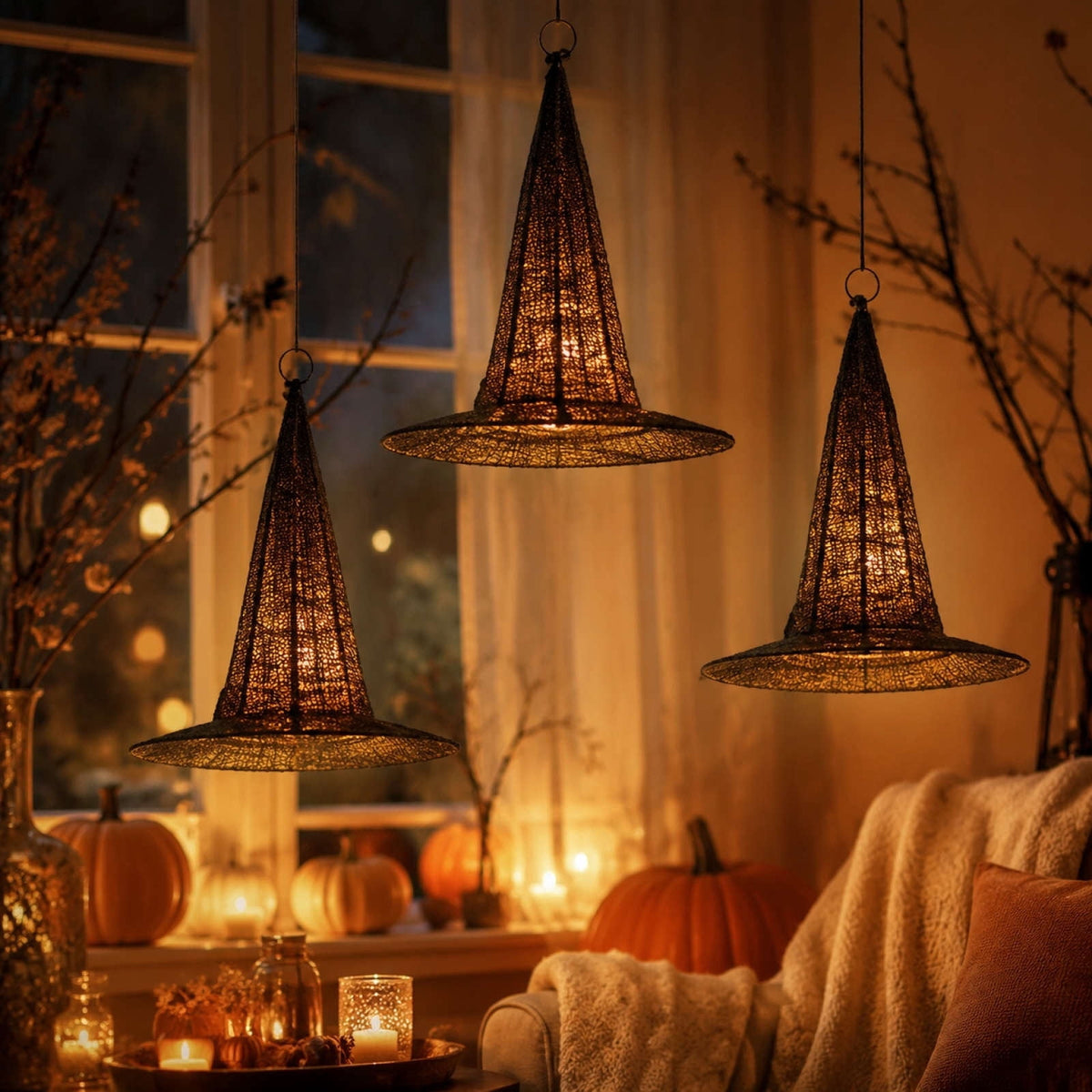 Clearance Witch Hat Halloween Light, LED Hanging Witch Hat Decoration,Battery Operated Spooky Lamp for Indoor Outdoor Party, Porch, Mantel Decor