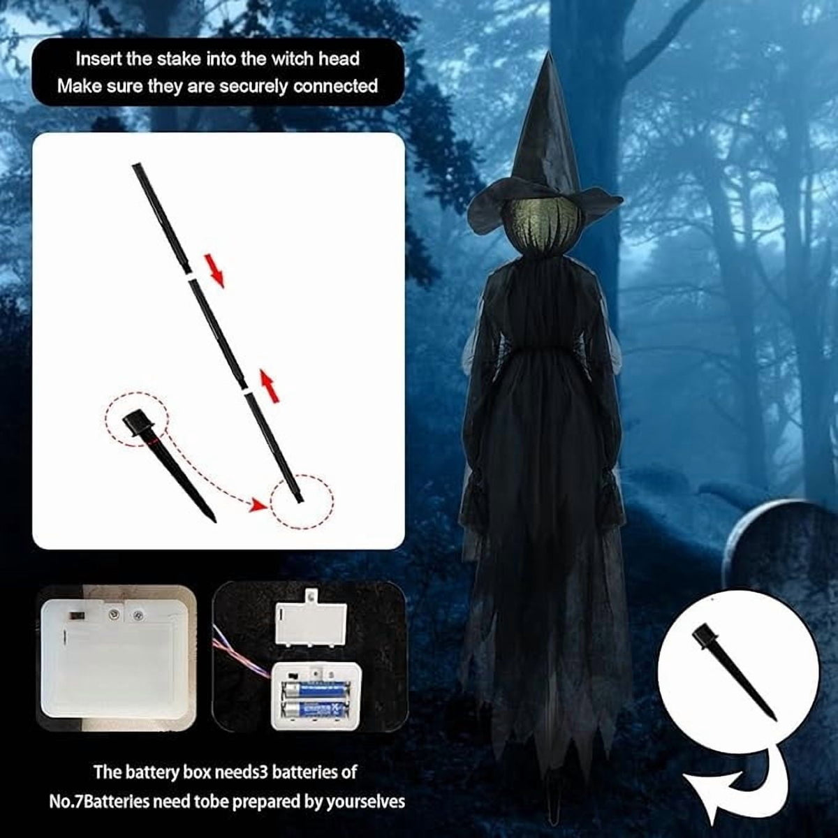 Halloween Decorations,Voice Control Induction Glowing Witches Holding Hands Witches 59Inch Light Up Witch for Yard Garden Outdoor Lawn Porch Haunted House Decor-3Pc