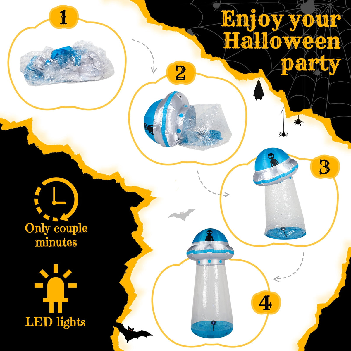 8.8 FT Halloween Inflatable UFO Yard Decoration with LED Lights Stand Inside Blow Up Decor
