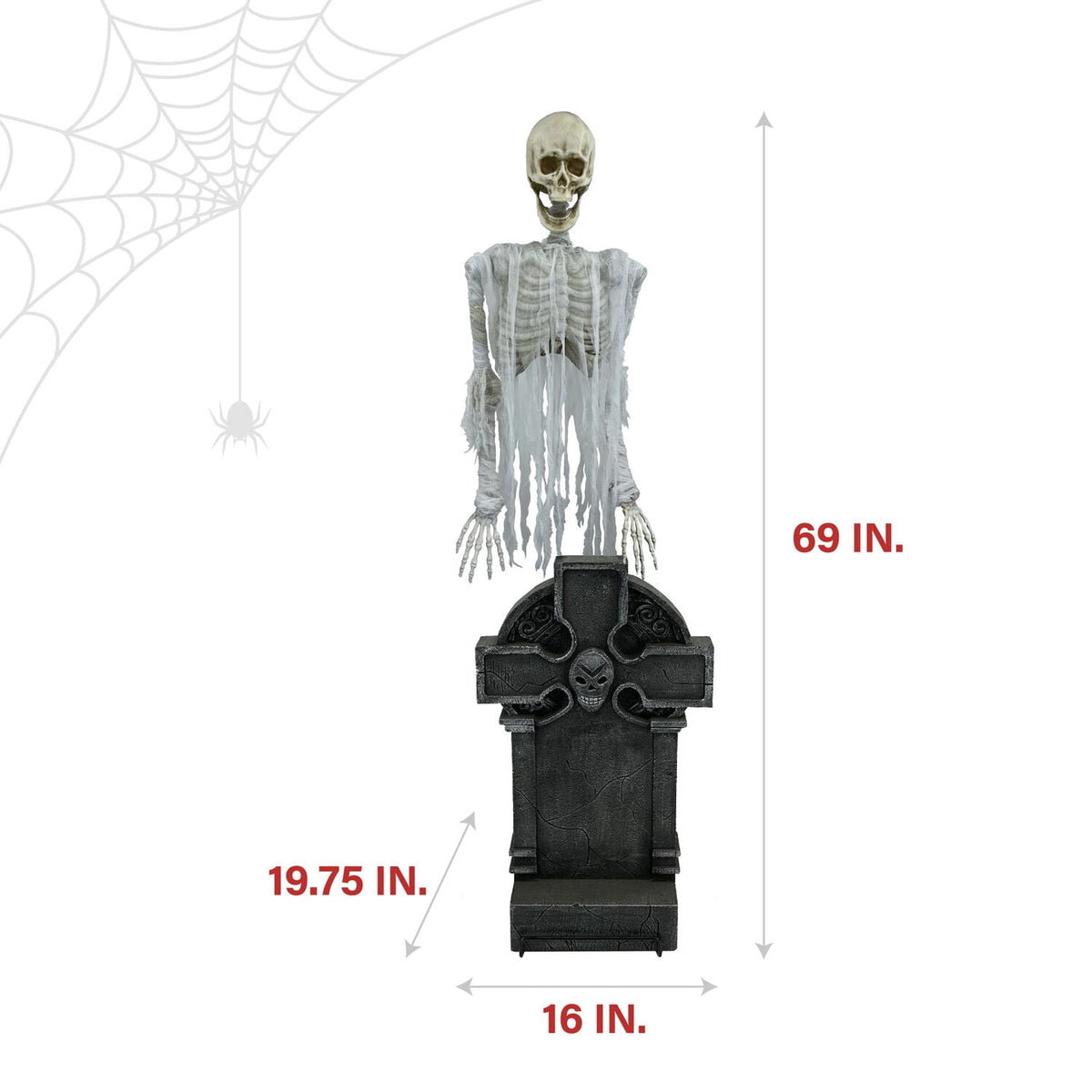 Haunted Hill Farm 5.8-Ft. Motion-Activated Floating Skeleton Ghost Over Tombstone by Tekky, Premium Halloween Animatronic, Battery Operated