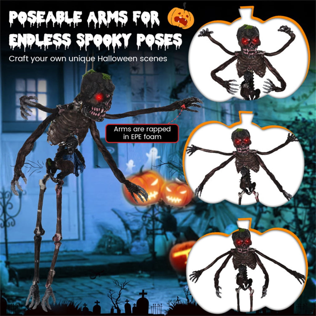 Animated 6ft Halloween Skeleton with Spooky Sounds and Red Eyes Hanging Prop for Yard Decor