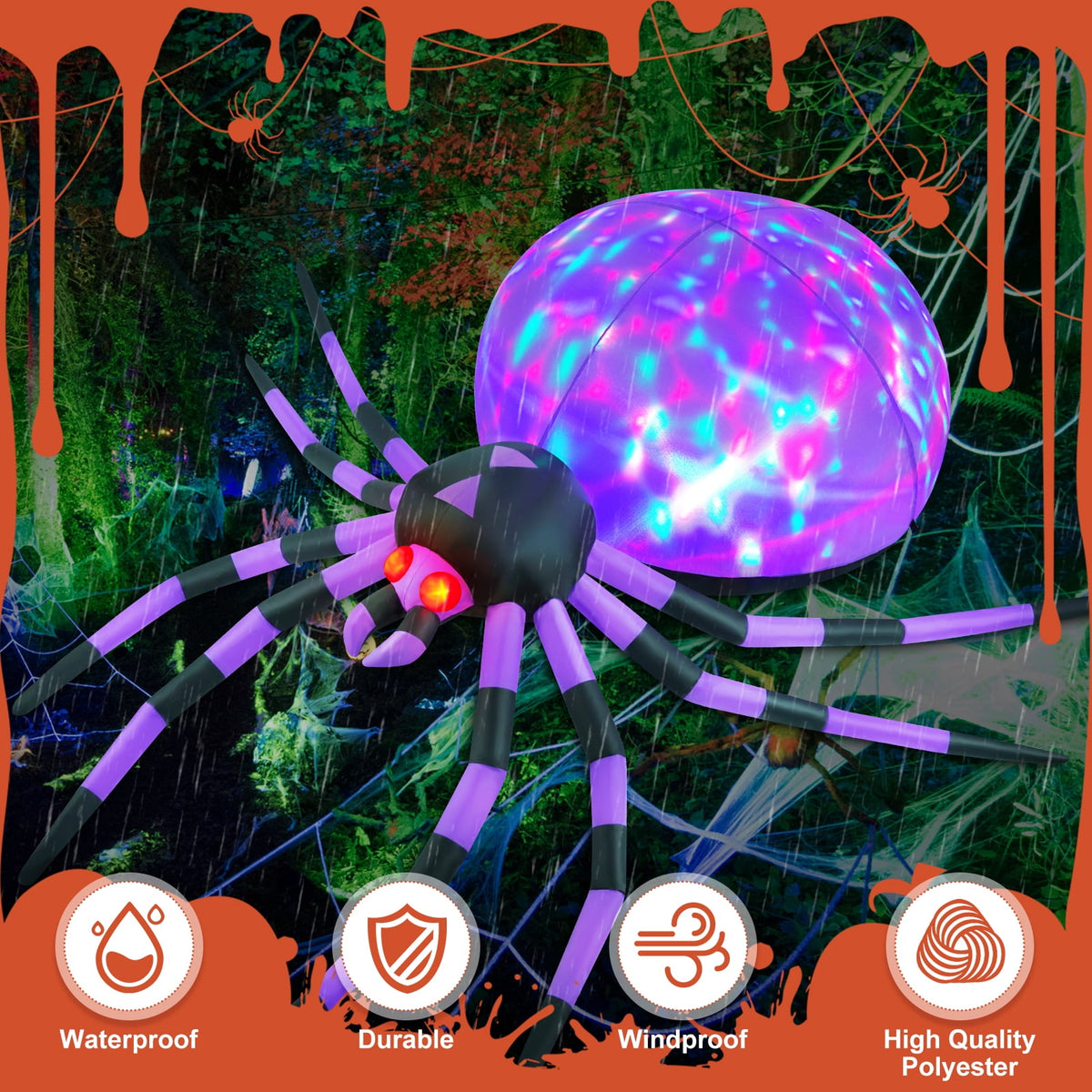 Yexmas 12FT Halloween Inflatables Outdoor Decorations Giant Spider Decorations with LED Lights and Air Pump Blow up Inflatable Green