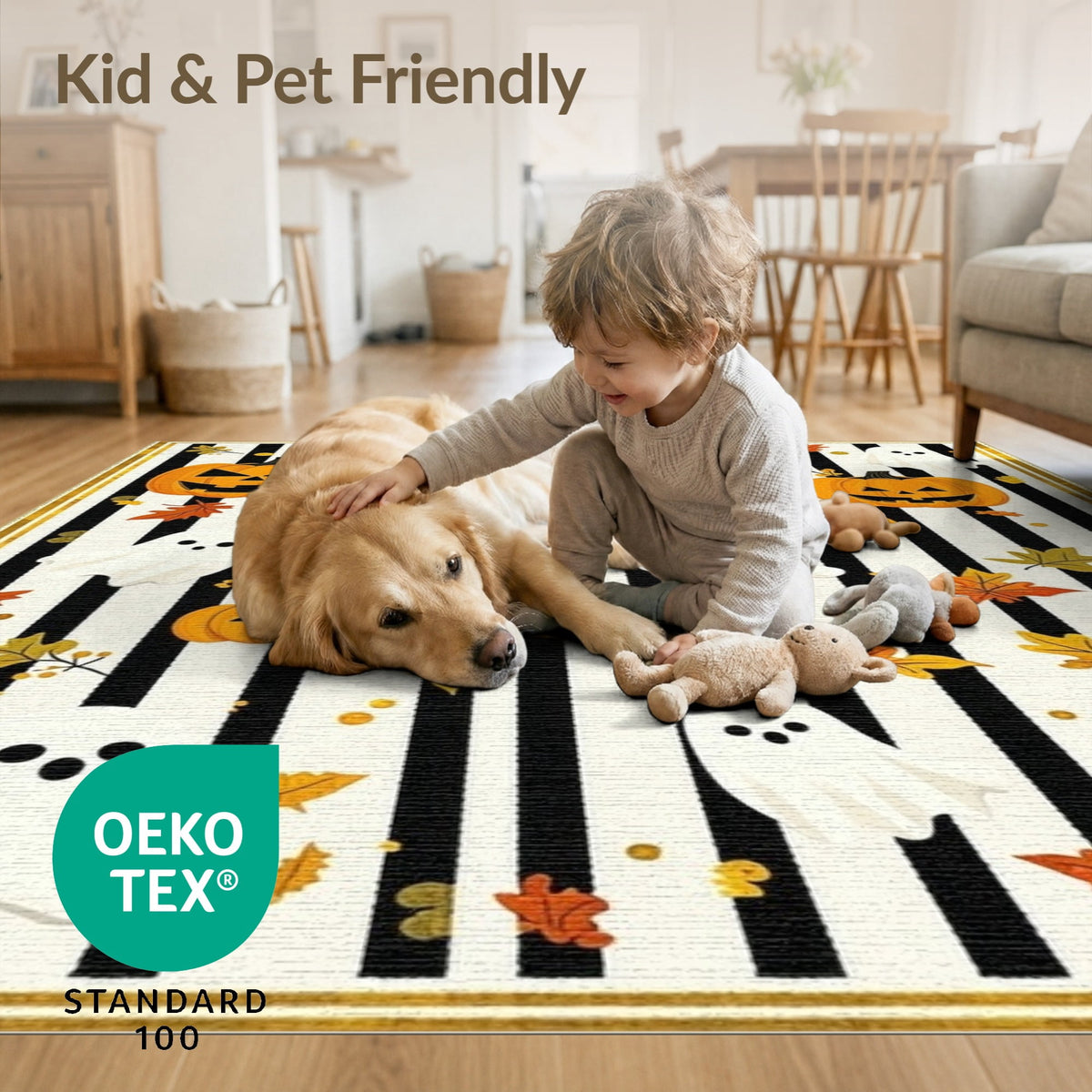 ODIKA Halloween Striped Pumpkin Ghost Farmhouse Welcome Fallc Door Pet Friendly & Kids Safe Play for Playroom, Bedroom, Reading Nook