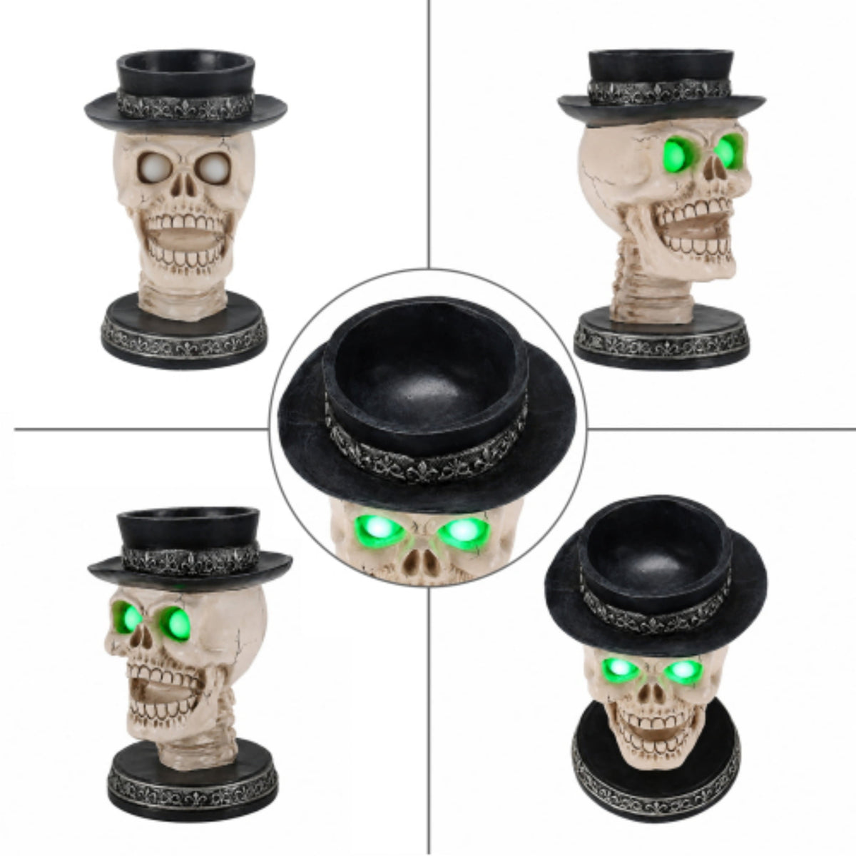 SpookHaven Halloween Jack‑O‑Lantern Pumpkin Mist Sprayer Figurine, LED Light‑Up Fogger with Witch Hat & Skull Decoration, Spooky Ornament for Tabletop Entryway Halloween Party Home Decor