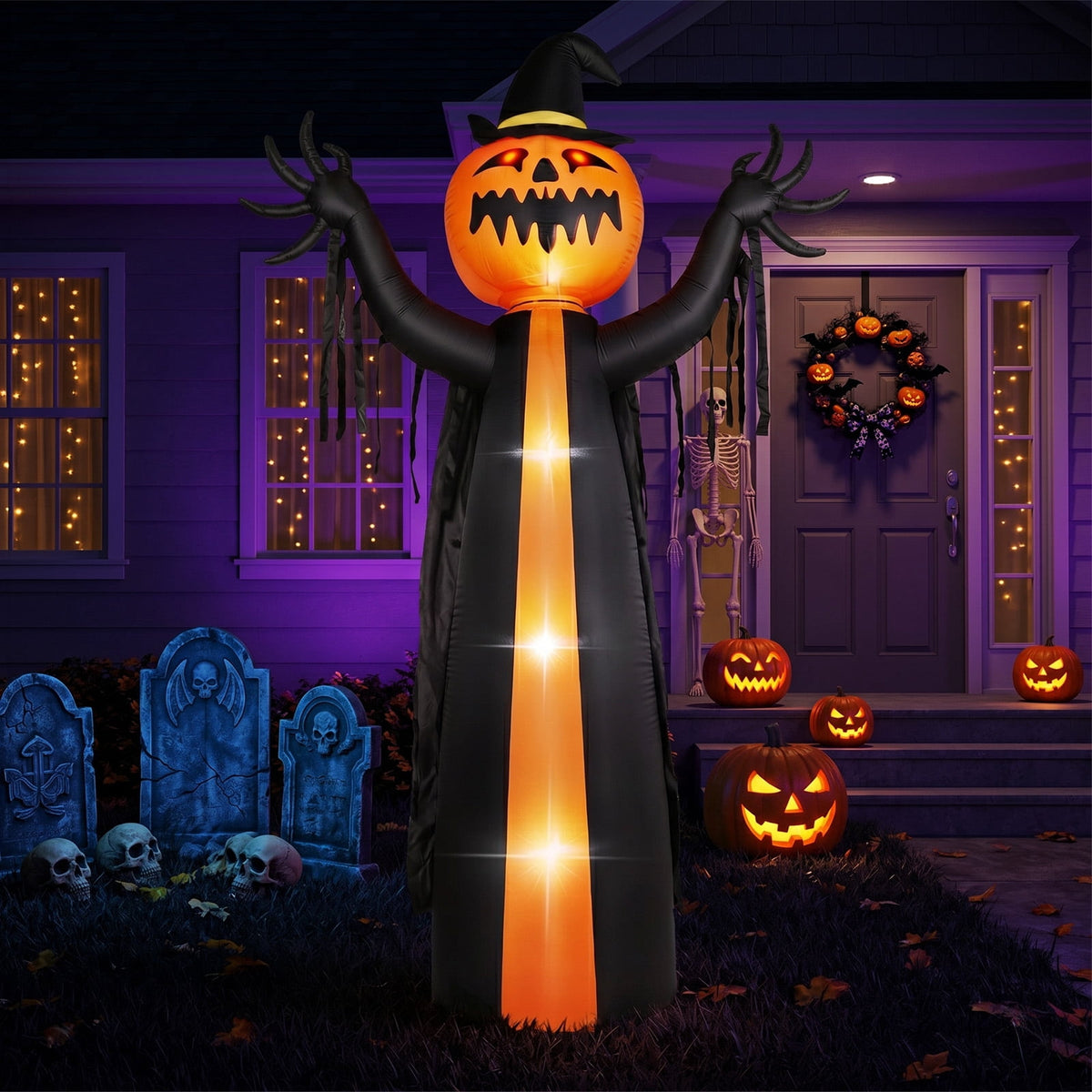 Ktaxon 10' Halloween Inflatables Pumpkin Man Outdoor Halloween Animated Decoration,w/ Rotating Head,Built-In LED