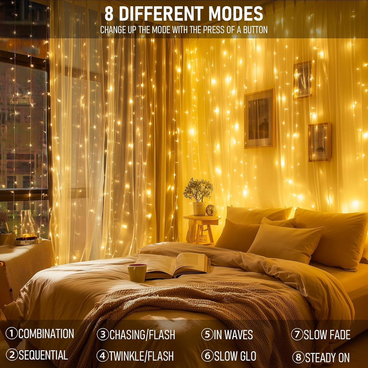 General Smart Curtain Lights, 400LED 6.6FT x 6.6FT Color Changing Valentine's Day Christmas Lights with Remote & APP, Dynamic DIY Fairy String Lights for Indoor Outdoor Bedroom Decorations