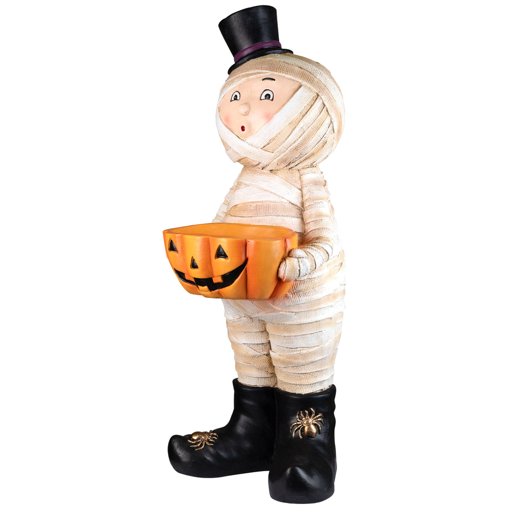 Northlight Mummy in Top Hat Holding Jack-O-Lantern Candy Dish Halloween Decoration - 23"