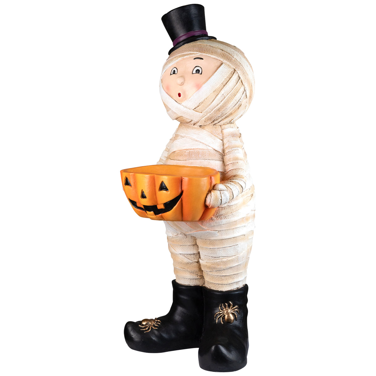 Northlight Mummy in Top Hat Holding Jack-O-Lantern Candy Dish Halloween Decoration - 23"