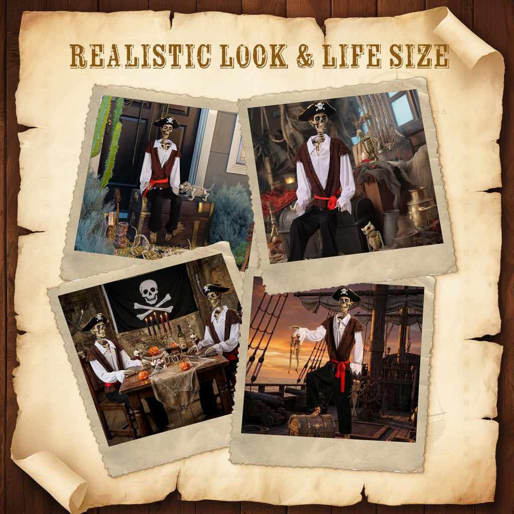 Yescom 5.6ft Halloween Pirate Captain Skeleton Life Size Human Bone Movable Joints Outdoor Decor 2026
