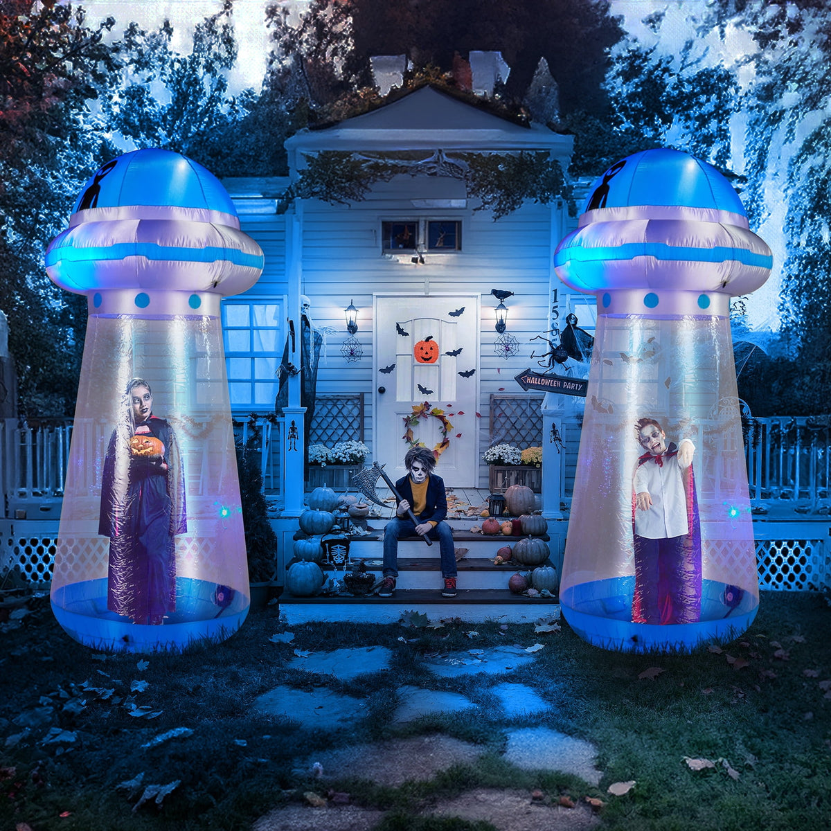 8.8FT Halloween Inflatable UFO Yard Decoration with Stand Inside Design