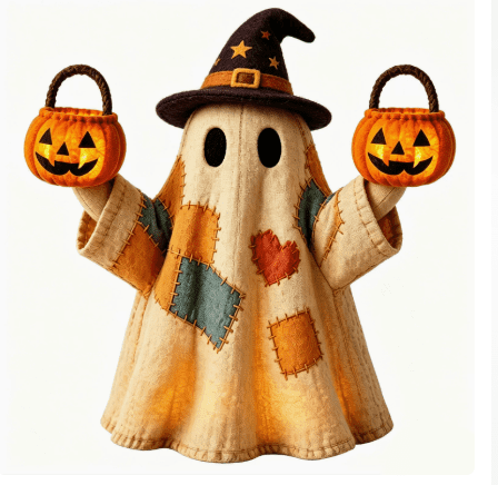 Halloween Decorations Outdoor, Lighted Hanging Ghost Decor with Witch Hat & Broom, LED Flying Ghost Decoration for Porch, Yard, Tree, Patio, Haunted House & Indoor Party 43.3in