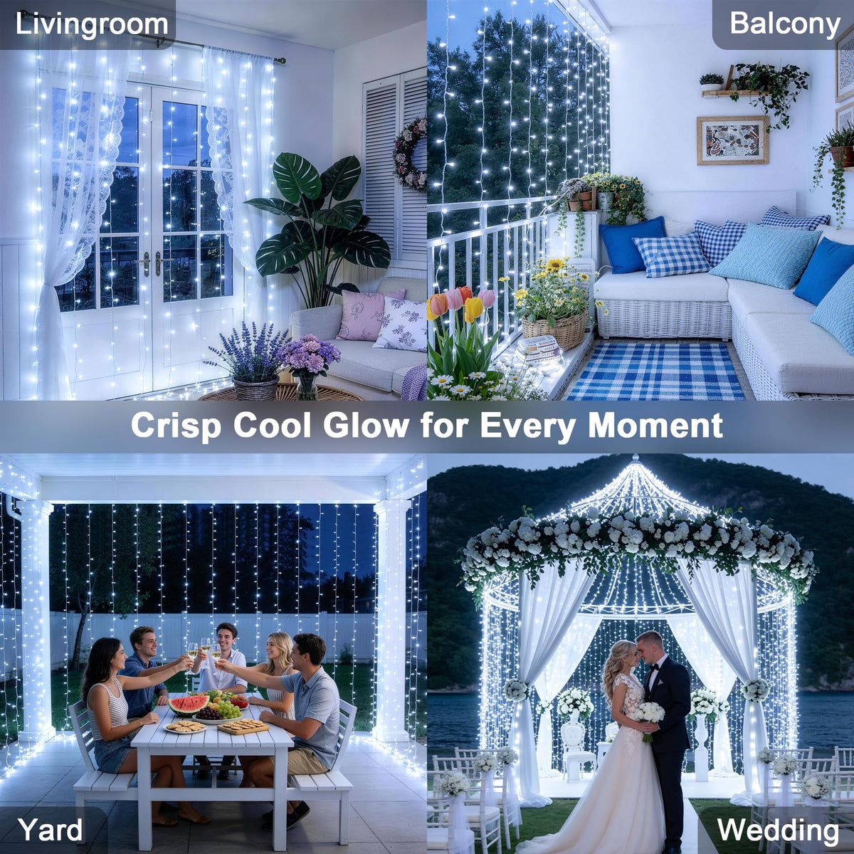 9.5x29.5ft Curtain Lights 900 LED White Indoor Outdoor Decor