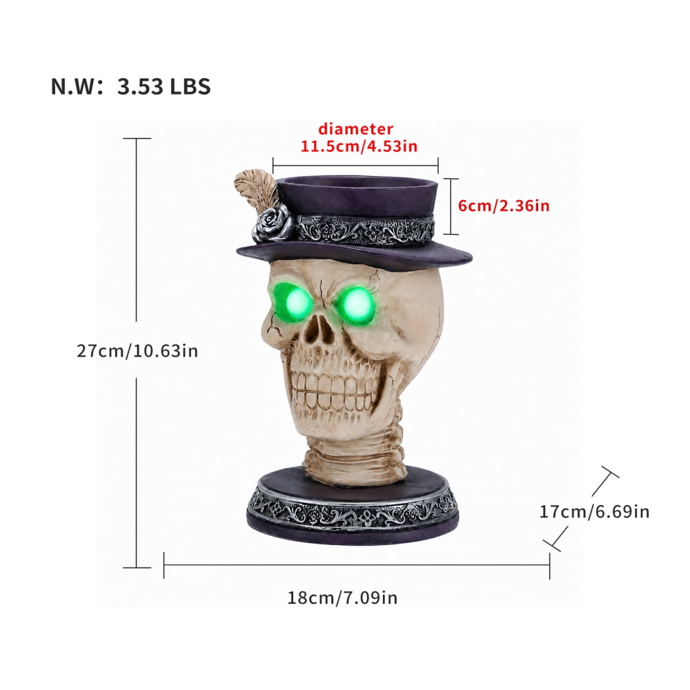 Halloween Skeleton Butler Floor Statue with Serving Tray & Black Cat, Resin Gothic Home Decor for Entryway Porch Living Room