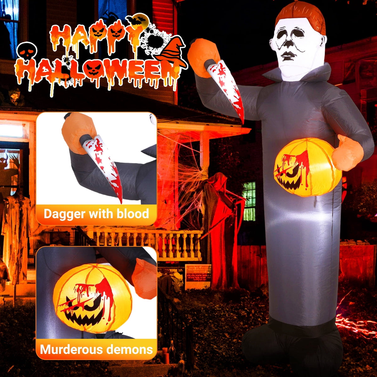 Areker 12ft Halloween Inflatable Grim Reaper, 7 Modes 3D Flame Lights Spooky Blow up Yard Decor, Waterproof & Easy Setup Halloween Ghost for Garden Patio Lawn