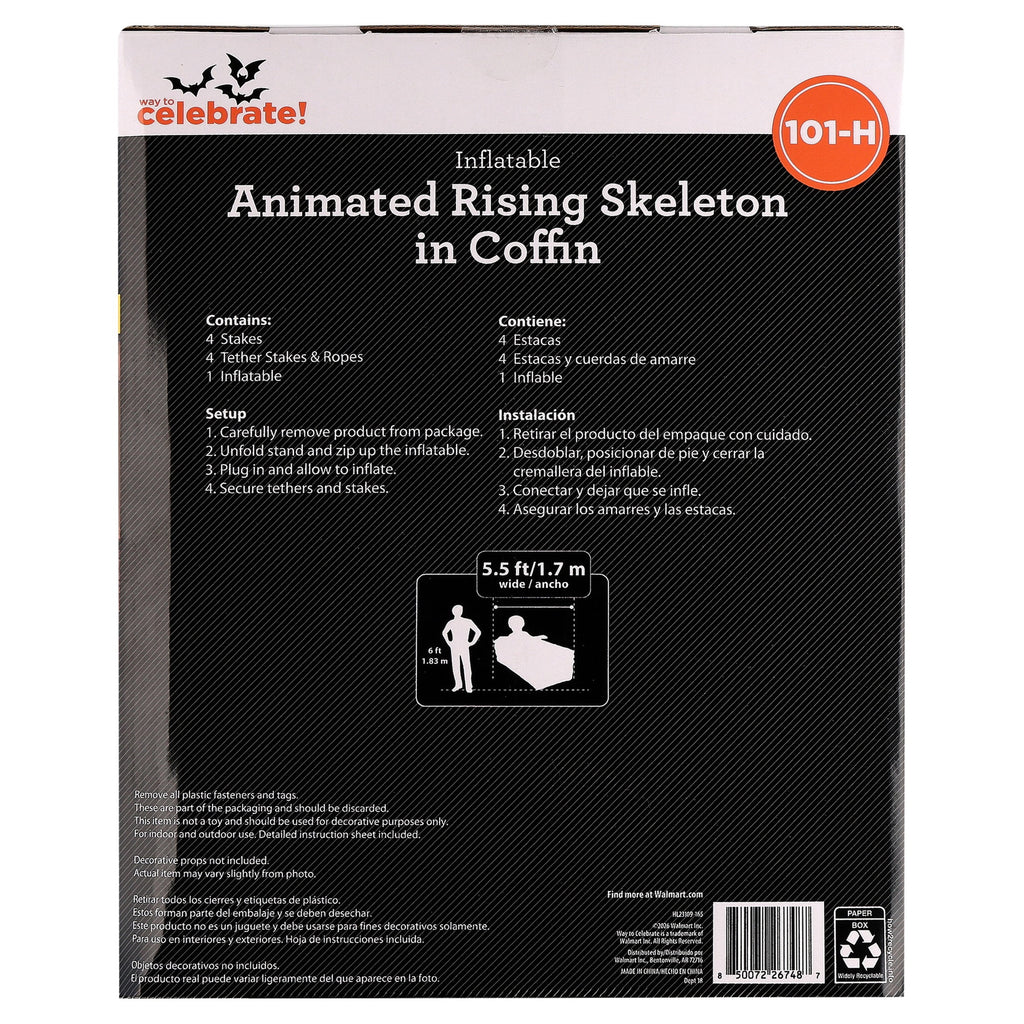Animated Rising Skeleton in Coffin Airblown Yard Inflatable, Multicolor, 5.5', Halloween by Way To Celebrate