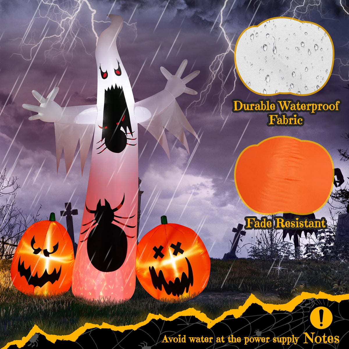 UBesGoo 12 ' Halloween Ghost & Pumpkin Outdoor Halloween Inflatables for Patio Garden Decor,1 Pcs