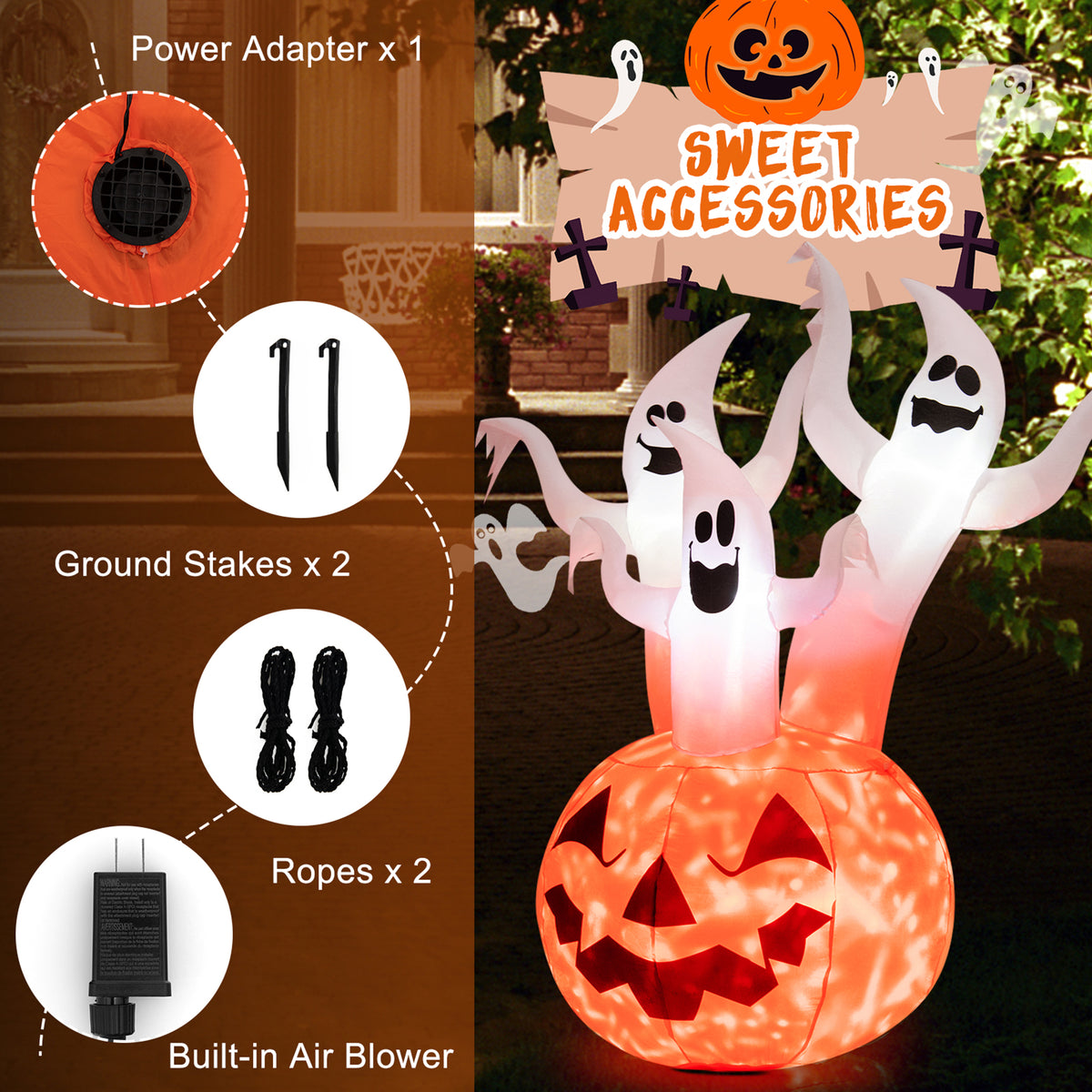 Gymax 6' Halloween Ghost Blow Up Yard Pumpkin Decor w/ Built-in LED & Blower