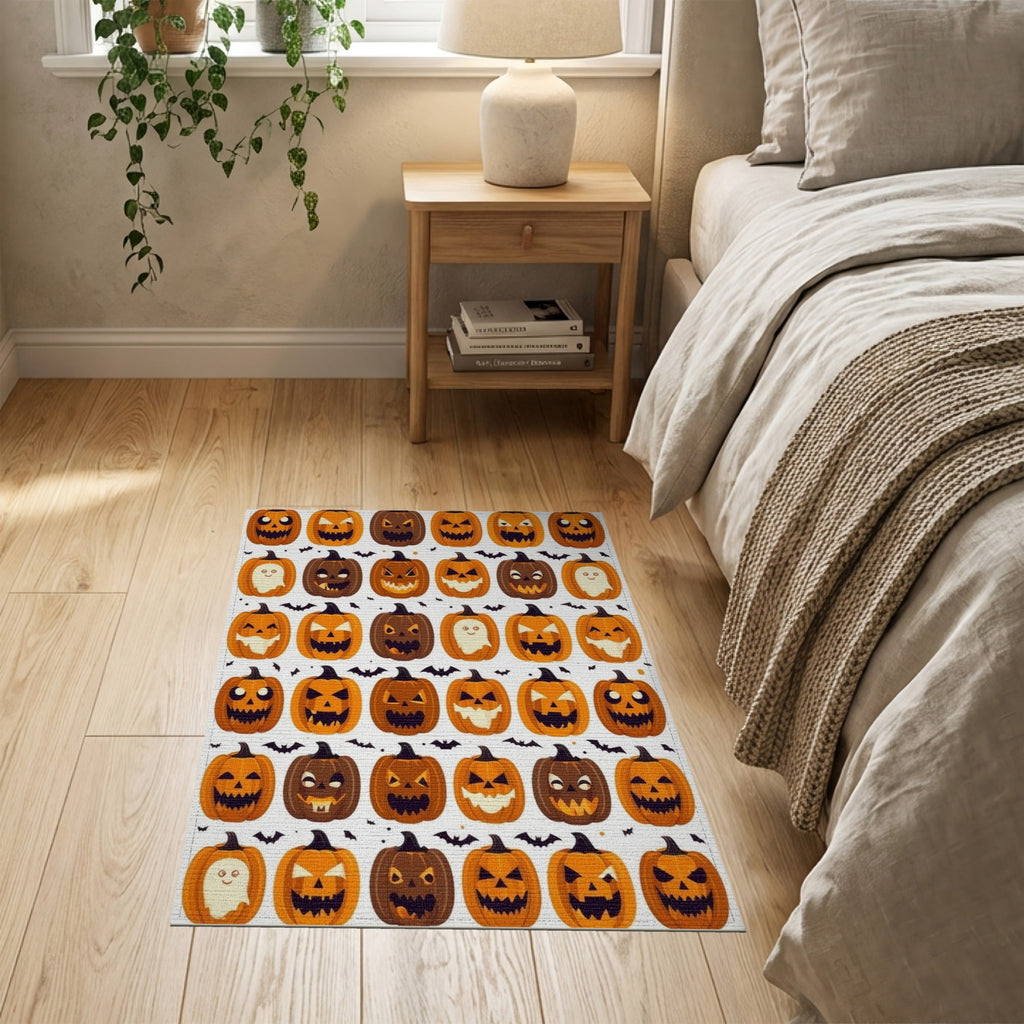 ODIKA Halloween Ghost Pumpkin Bat Skull Welcome Doormat Fiber Door for Dorm Room, Small Living Apartment, Stain Resistant Low Profile