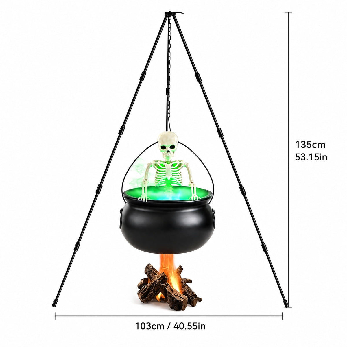 Halloween Decorations Outdoor Tripod Witch Cauldron Set with Skeleton for Lawn Yard Party