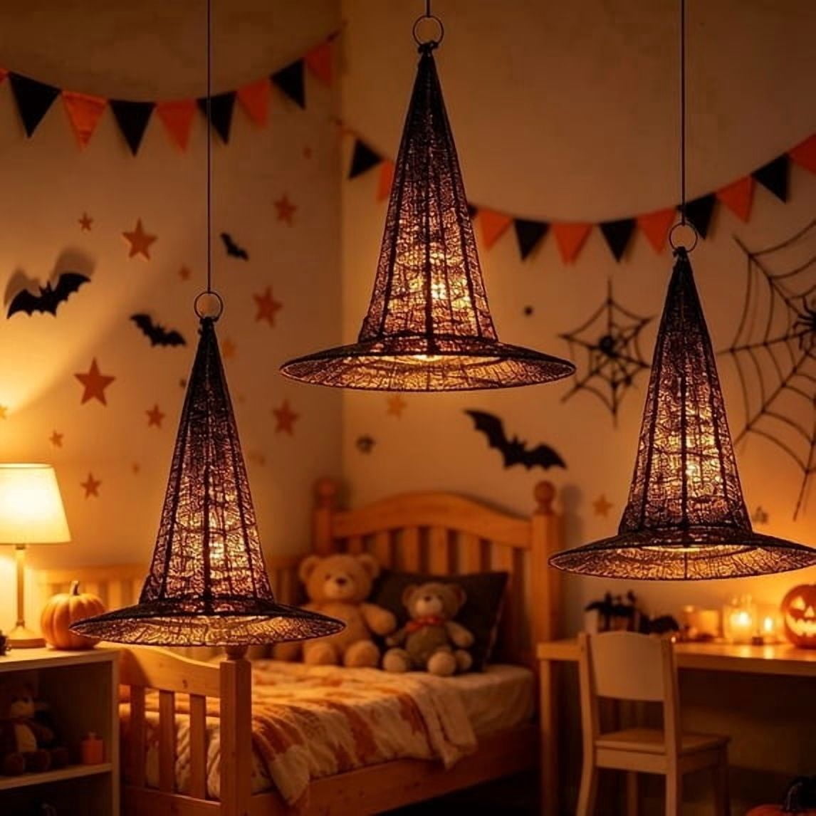 Clearance Witch Hat Halloween Light, LED Hanging Witch Hat Decoration,Battery Operated Spooky Lamp for Indoor Outdoor Party, Porch, Mantel Decor