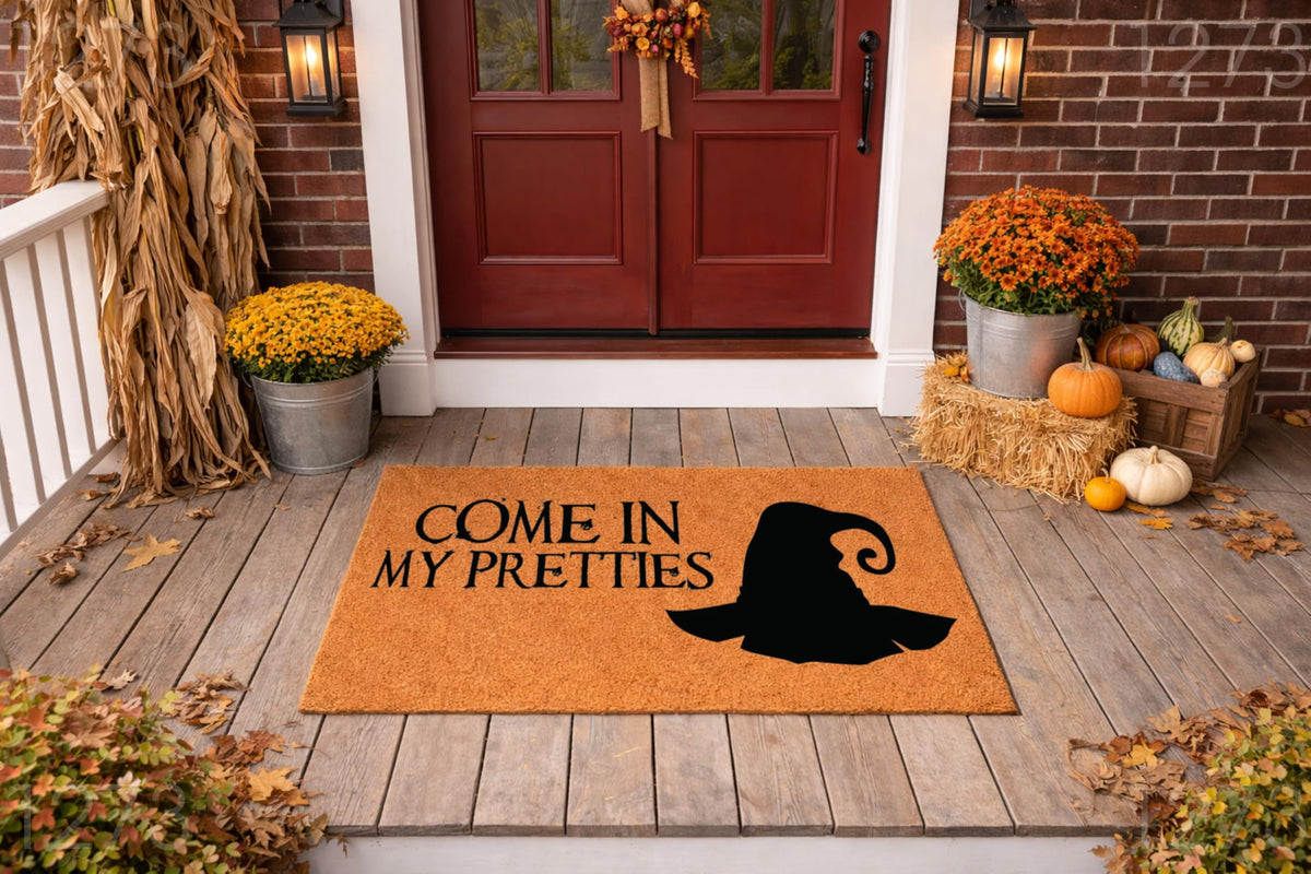 Come In My Pretties Doormat, Funny Welcome Mat, Witch Hat Doormat, Front Porch Entry Rug, Halloween Decor Outdoor Mat 1273 (36x72 inches) 1273