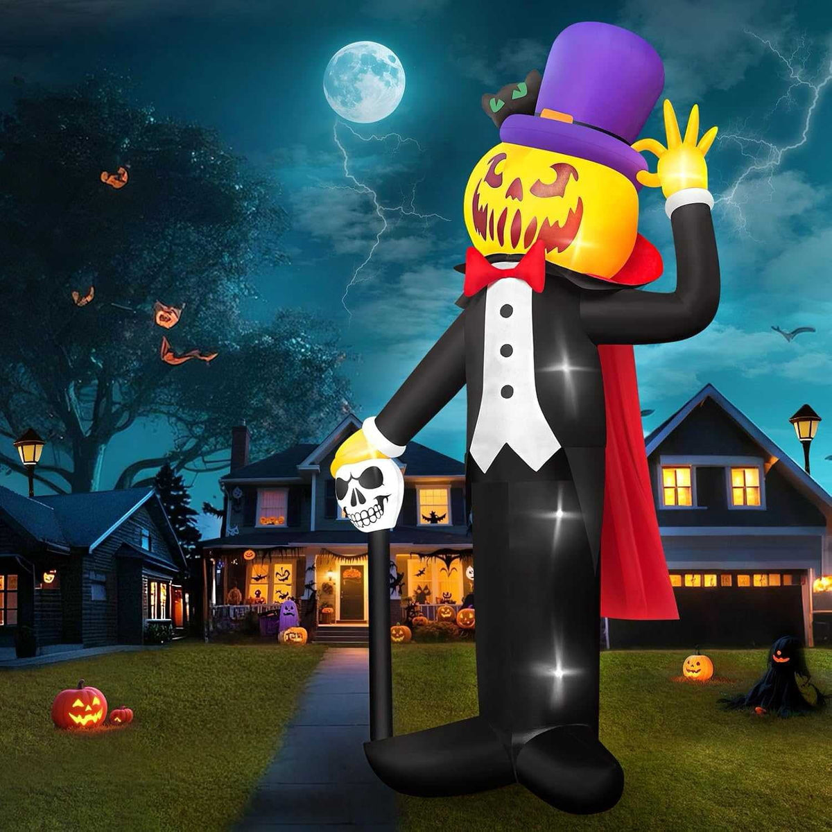 Kalolary 14FT Halloween Inflatable Pumpkin Vampire Outdoors Decoration, Blow Up Yard Decorations with Built-in LED Lights Giant Pumpkin Inflatable for Halloween Party Garden Lawn Outdoor Decor