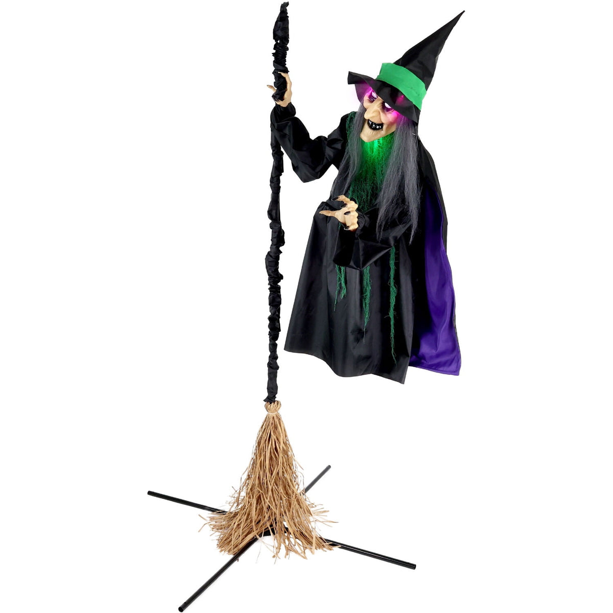 Haunted Hill Farm 6.0-Ft. Touch-Activated Mounted Flying Witch Halloween Animatronic