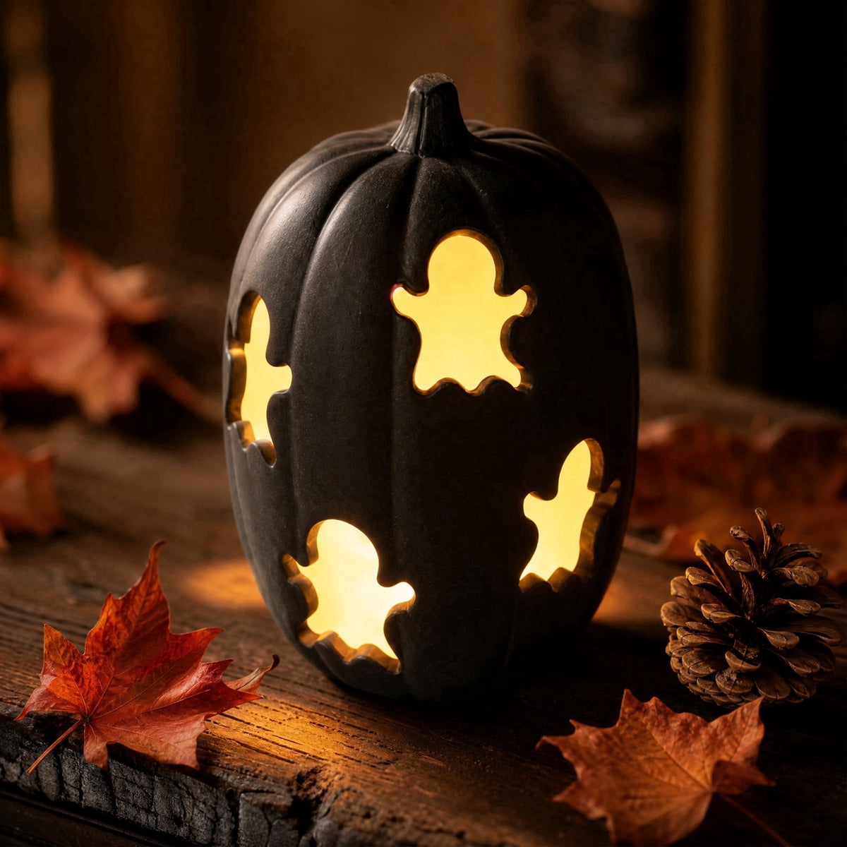Lighted Halloween Table Centerpiece, Witch Hat Pumpkin Lamp, Black Woven Rattan Halloween Decor Indoor, Glowing Tabletop Decoration for Party Home