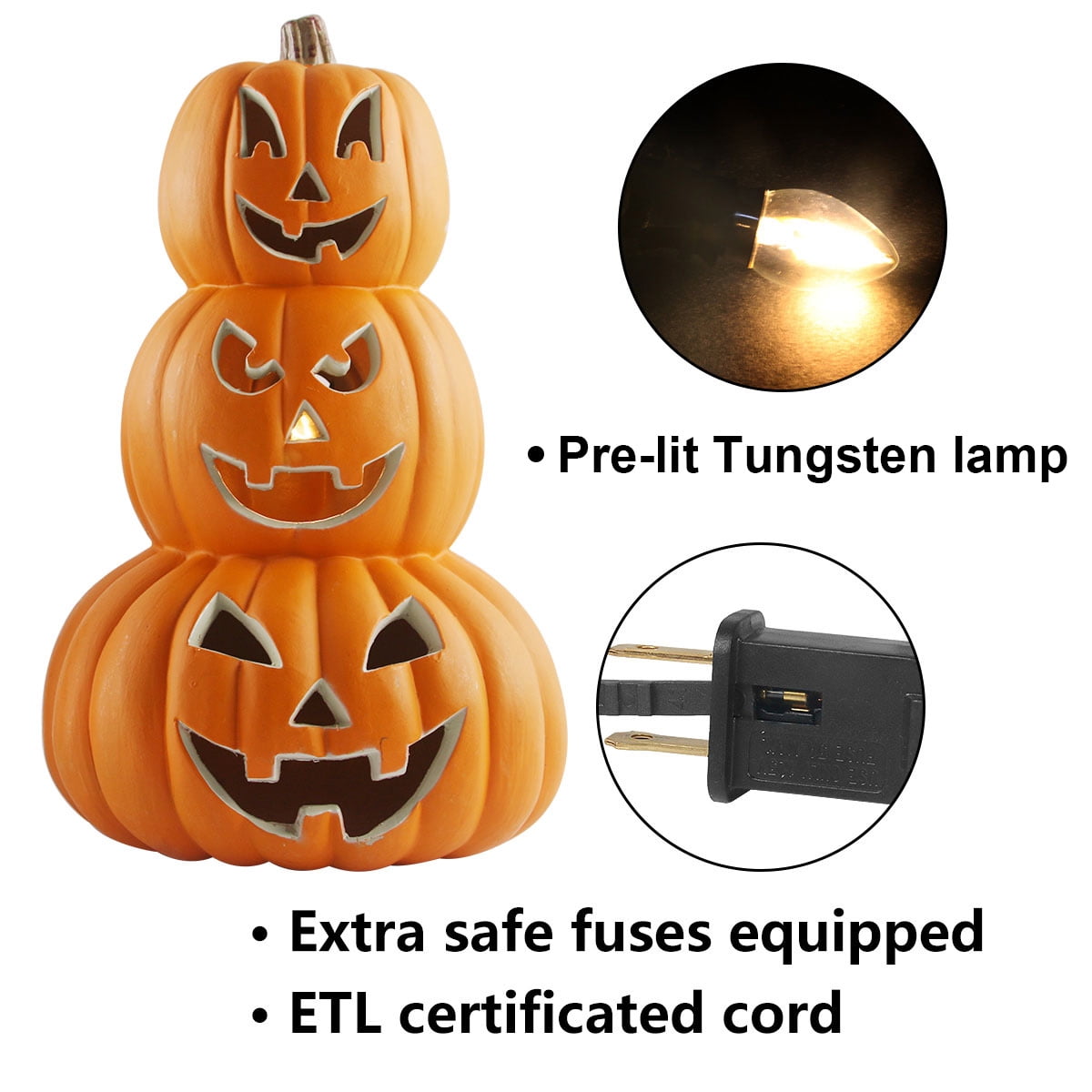 3-Pack Jack O' Lantern LED Lighted Pumpkins for Halloween, 10", 15", and 16" sizes for indoor/outdoor decor.