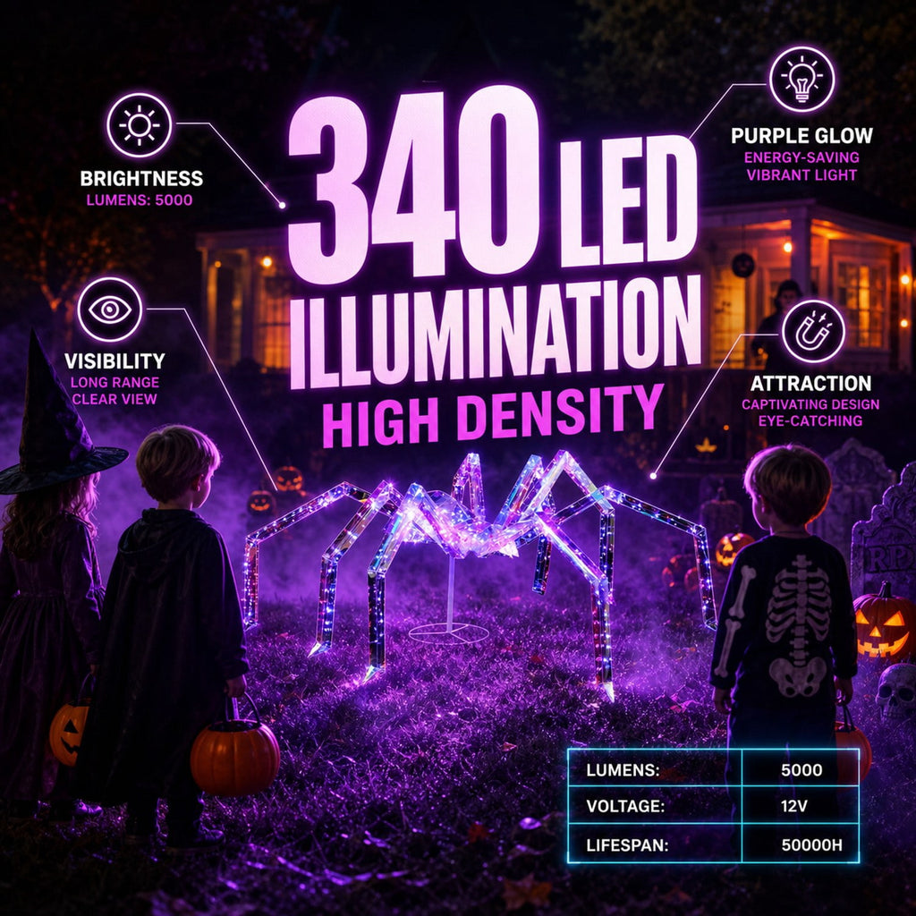 Prelit Iridescent Halloween Spider 340 Purple LED Lights 3 ft