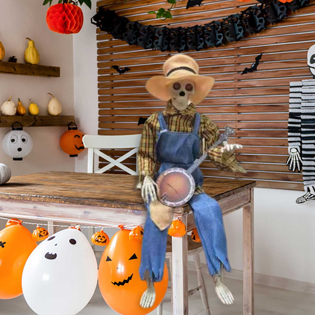 4Pcs Halloween Decorations Activate Music Multilingual Skeleton Halloween Autumn Interior Decoration Photos Props Photos Props Desktop Ornament 5.1"X4.3"X2"